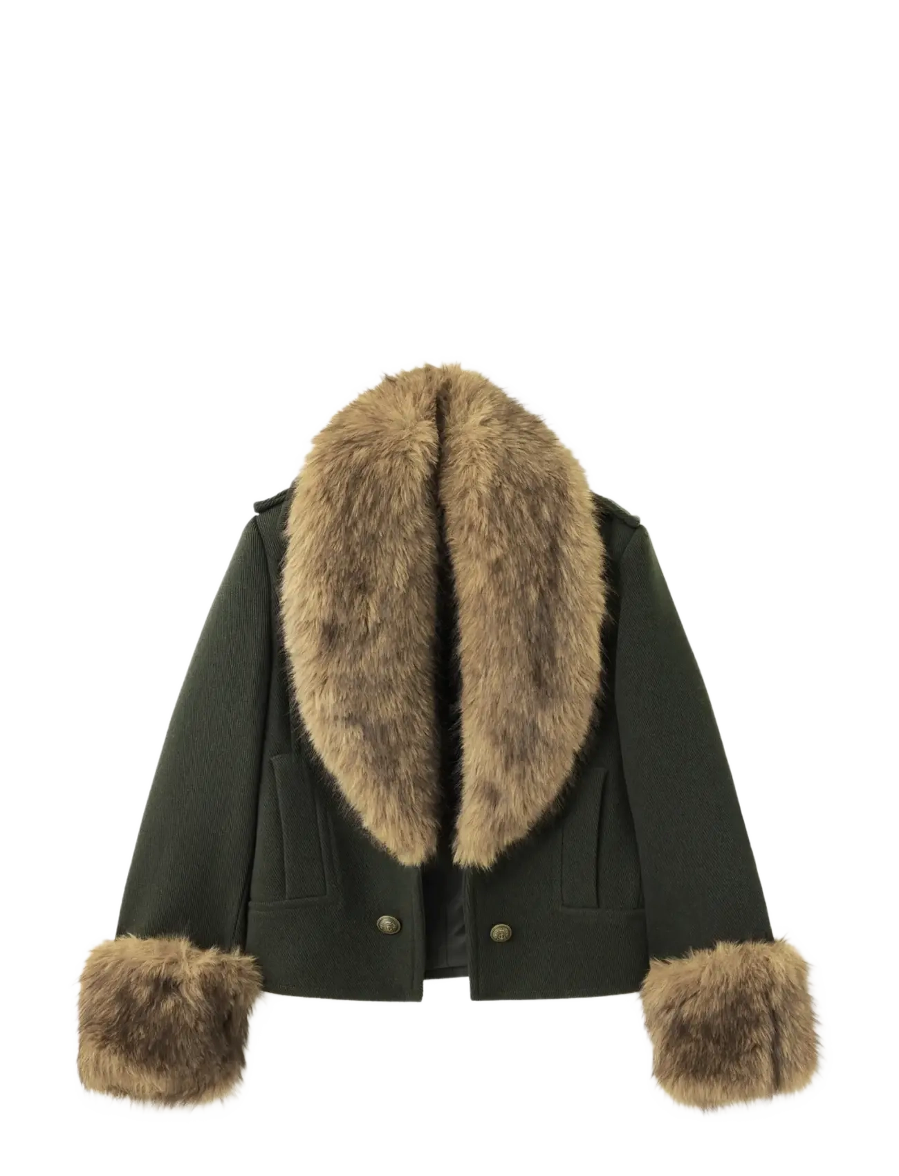 Mango - Wool blend coat with detachable fur lining - uldjakker - beige - khaki - 1