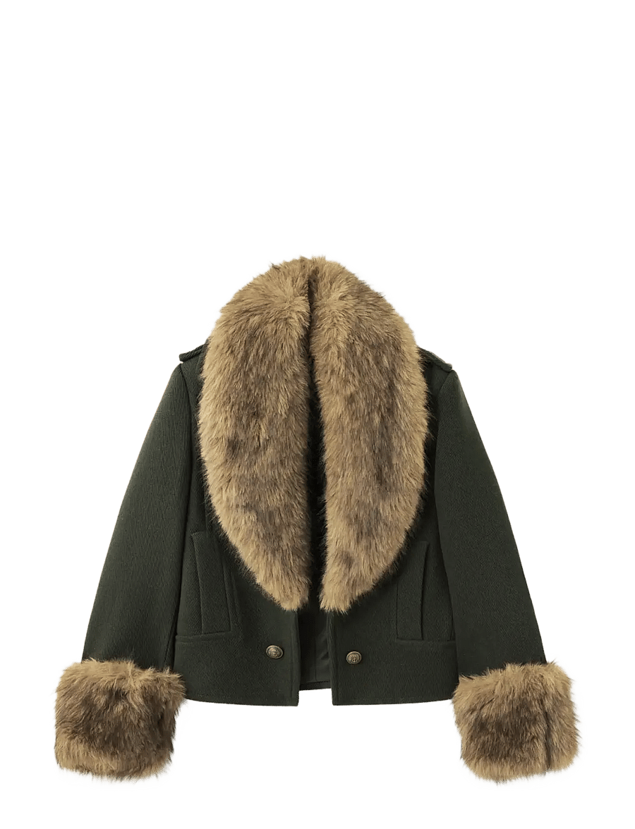 Mango - Wool blend coat with detachable fur lining - uldjakker - beige - khaki - 1