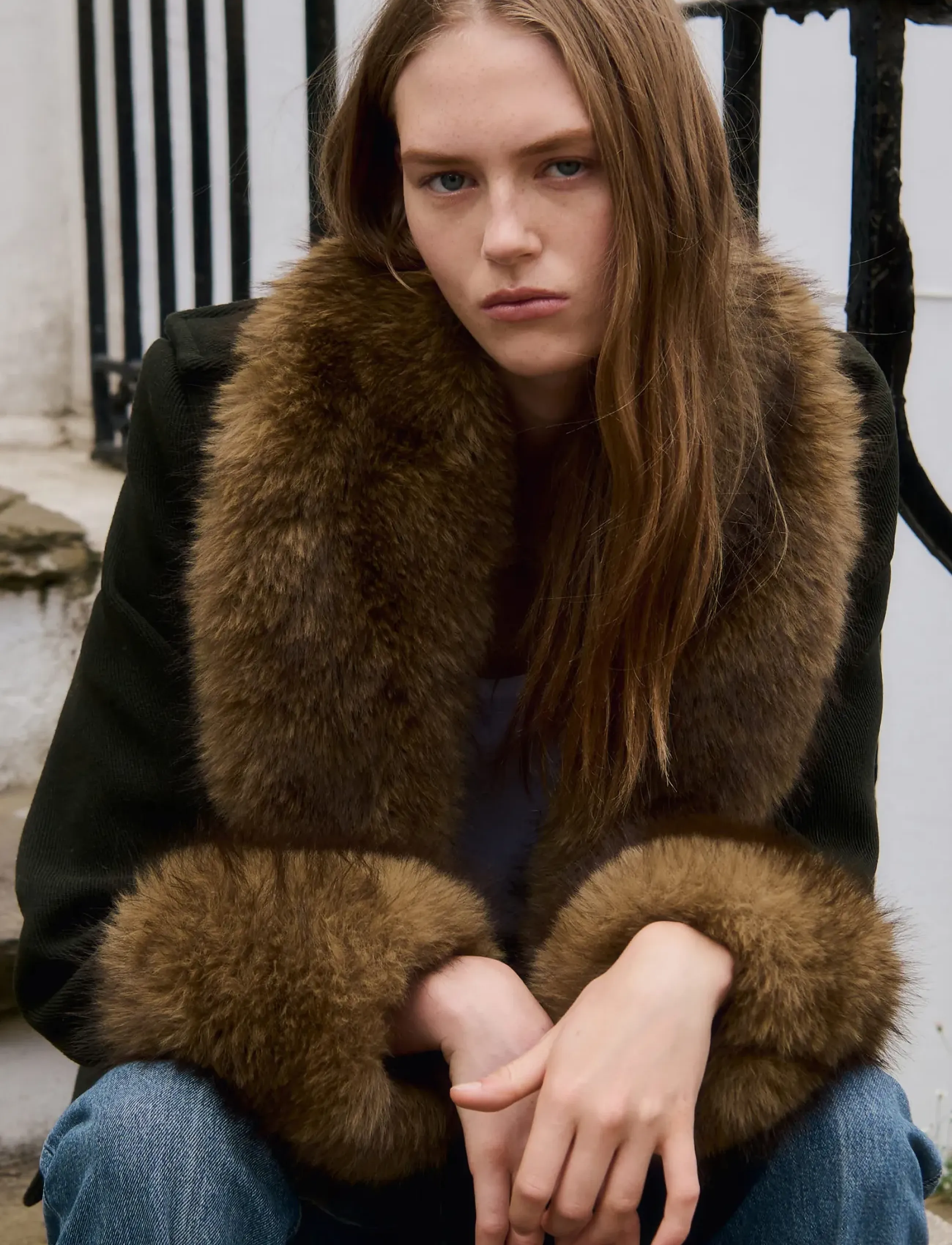 Mango Wool blend coat with detachable fur lining - Uldjakker - BEIGE - KHAKI / khaki/green