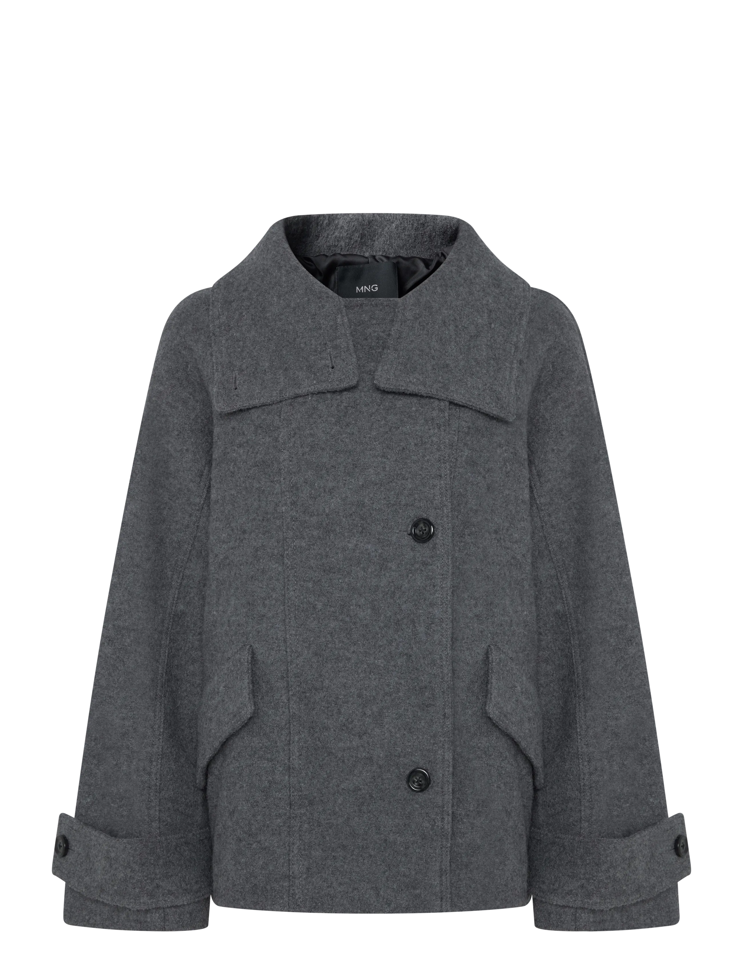 Mango 100% wool funnel-neck coat - Streetstyle - GREY / grey