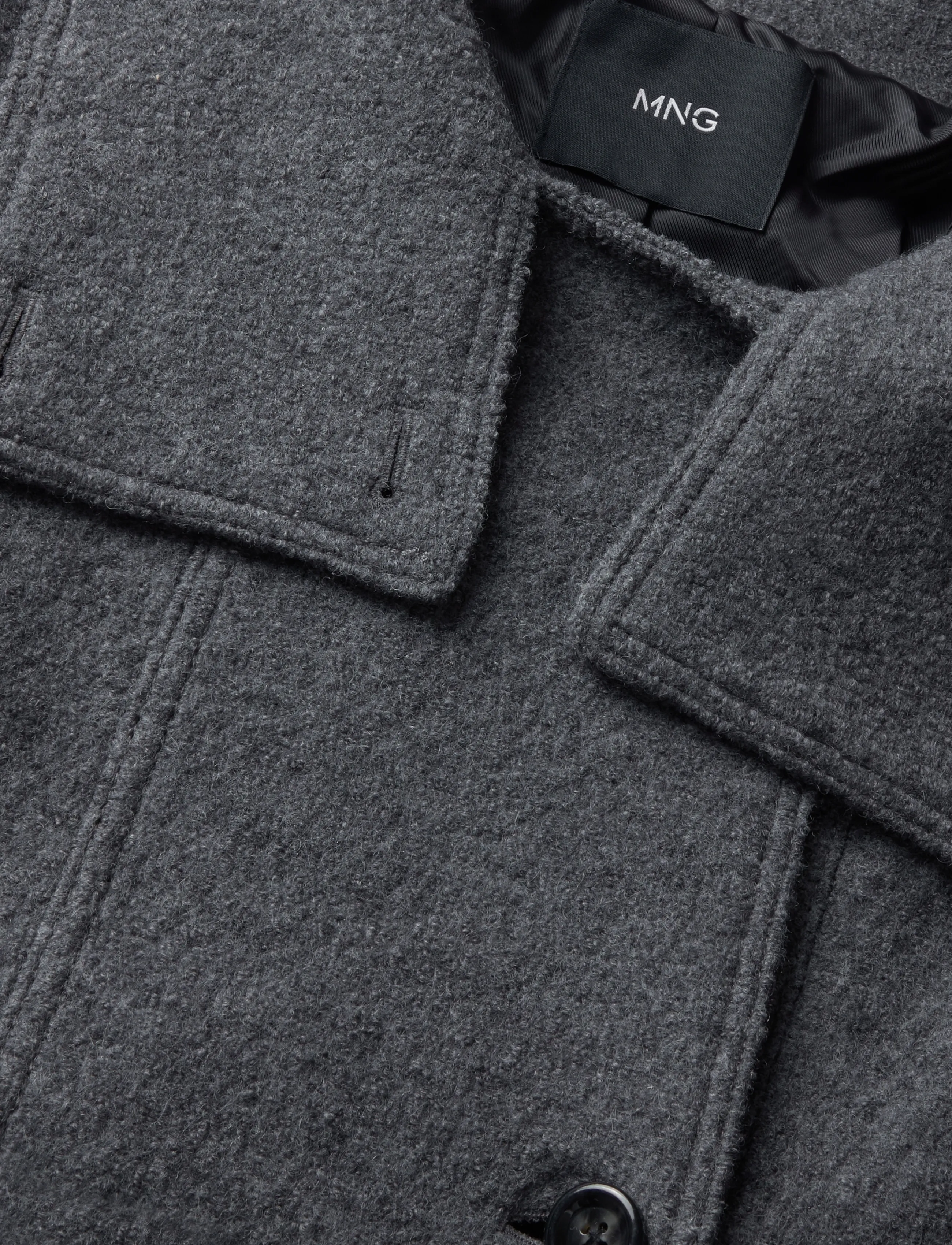 Mango - 100% wool funnel-neck coat - grey - 2