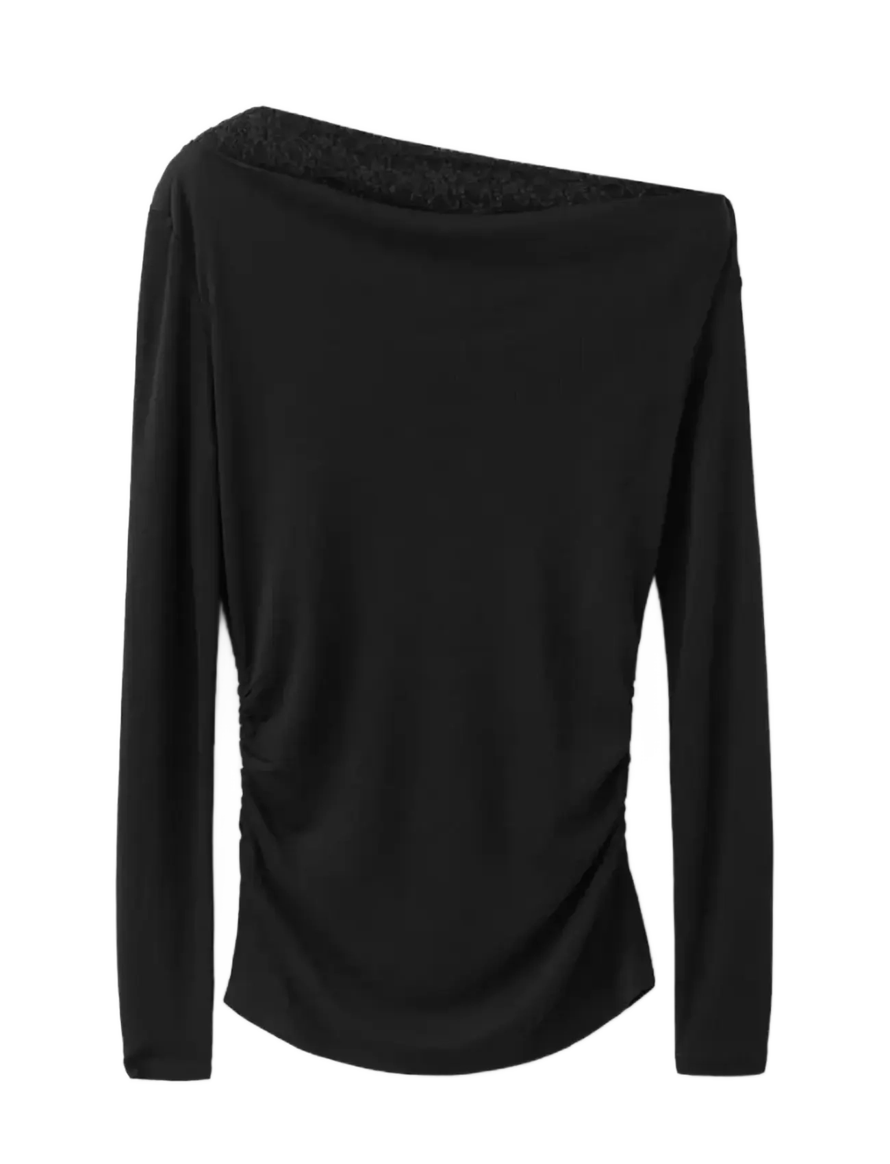 Mango Asymmetrical top with lace collar - Festtoppar - BLACK / black