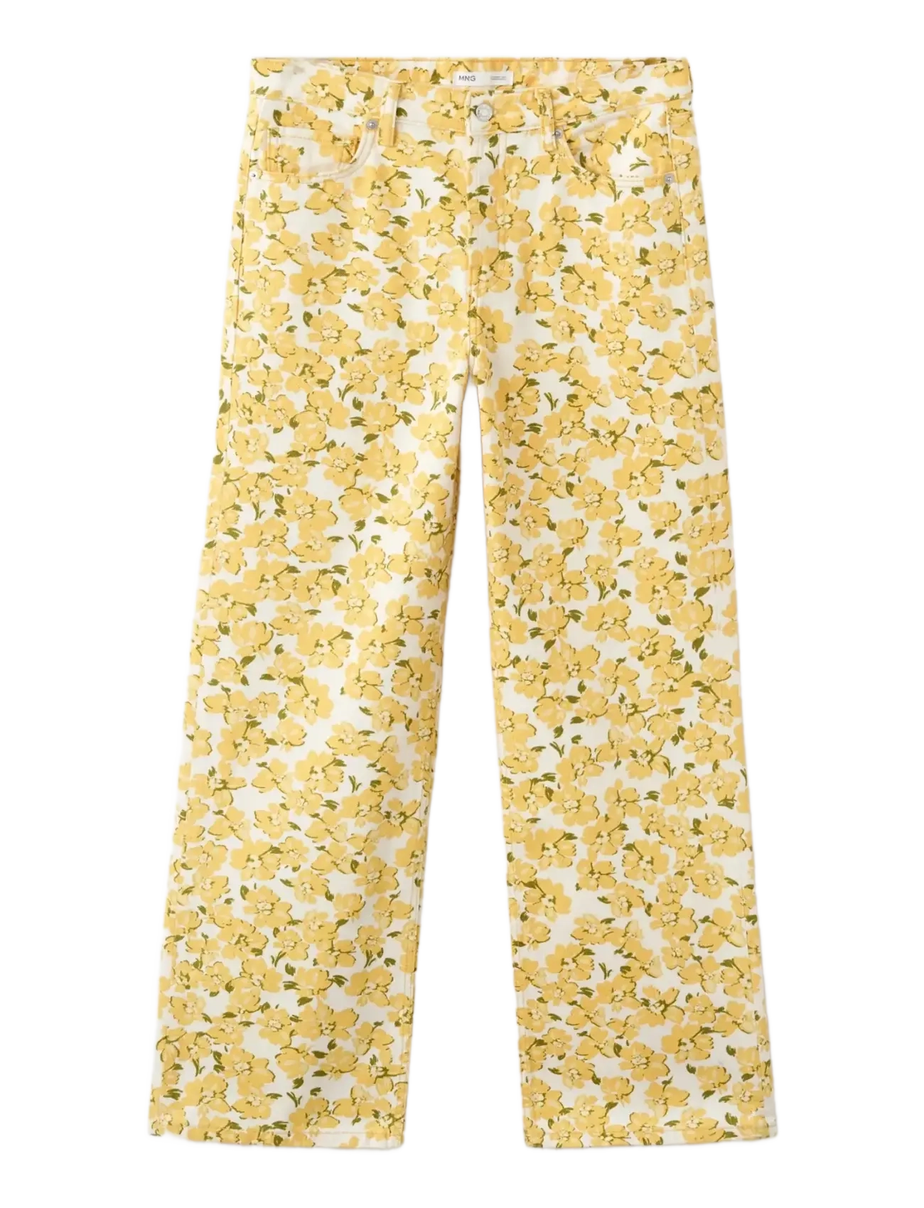 MANGO Straight-Bein Jeans With Floral Pattern Gelb - 40 - Damen