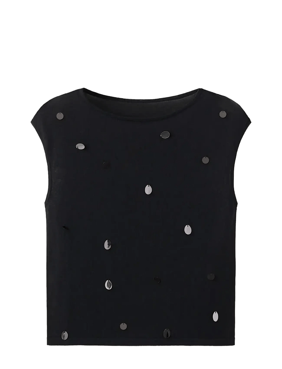 Mango - Short-sleeve sequin top - black - 1
