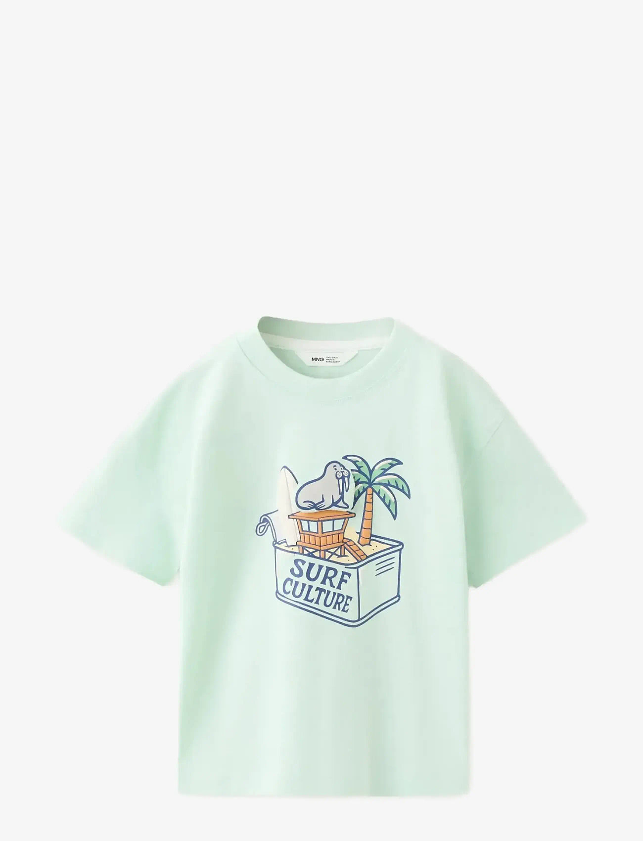 Mango - Cotton T-shirt with surf print - turquoise - aqua - 0