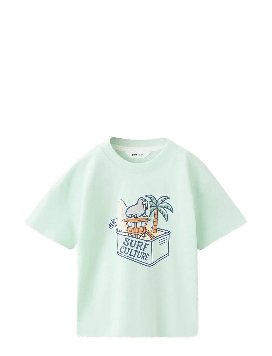 Mango - Cotton T-shirt with surf print - kortärmade t-shirts - turquoise - aqua - 0