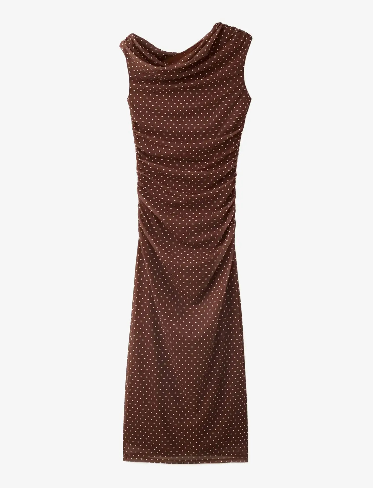 Mango - Fitted polka dot midi dress - stramme kjoler - brown - 1