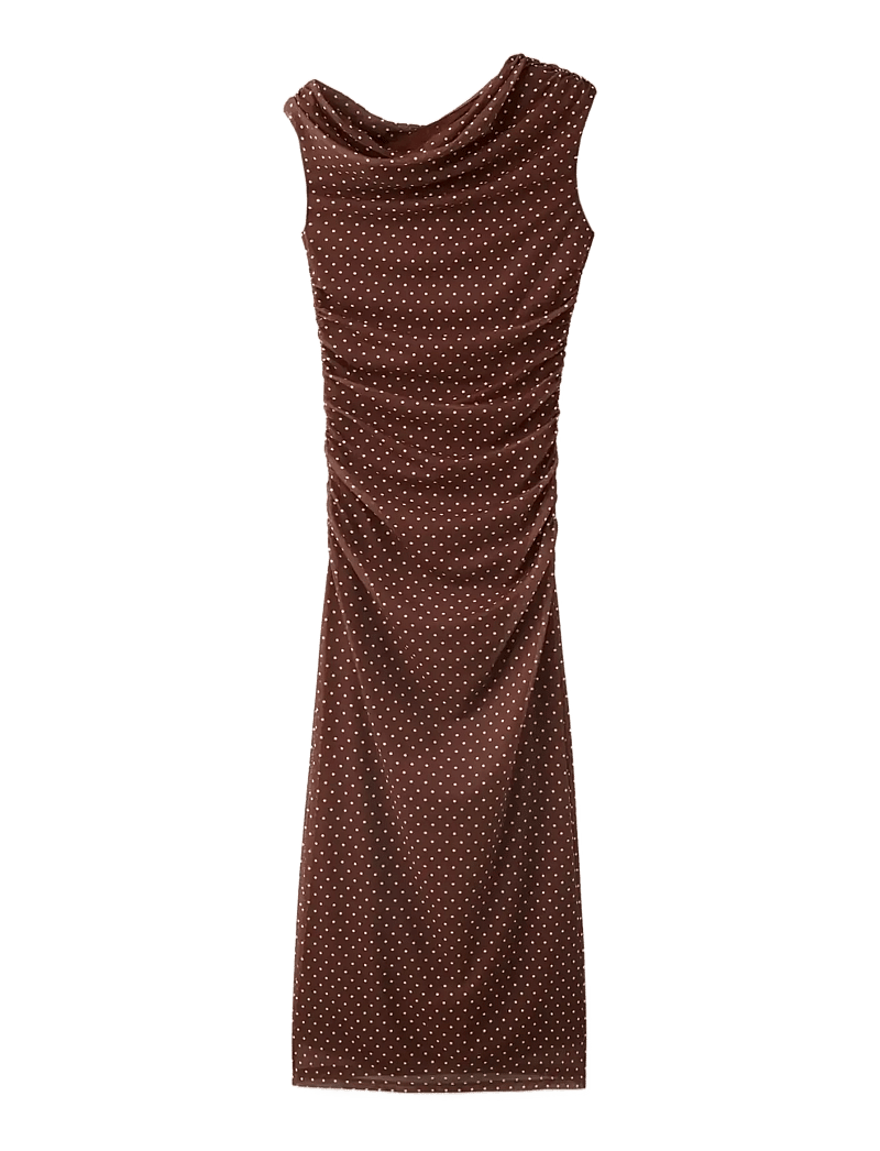 Mango - Fitted polka dot midi dress - stramme kjoler - brown - 1