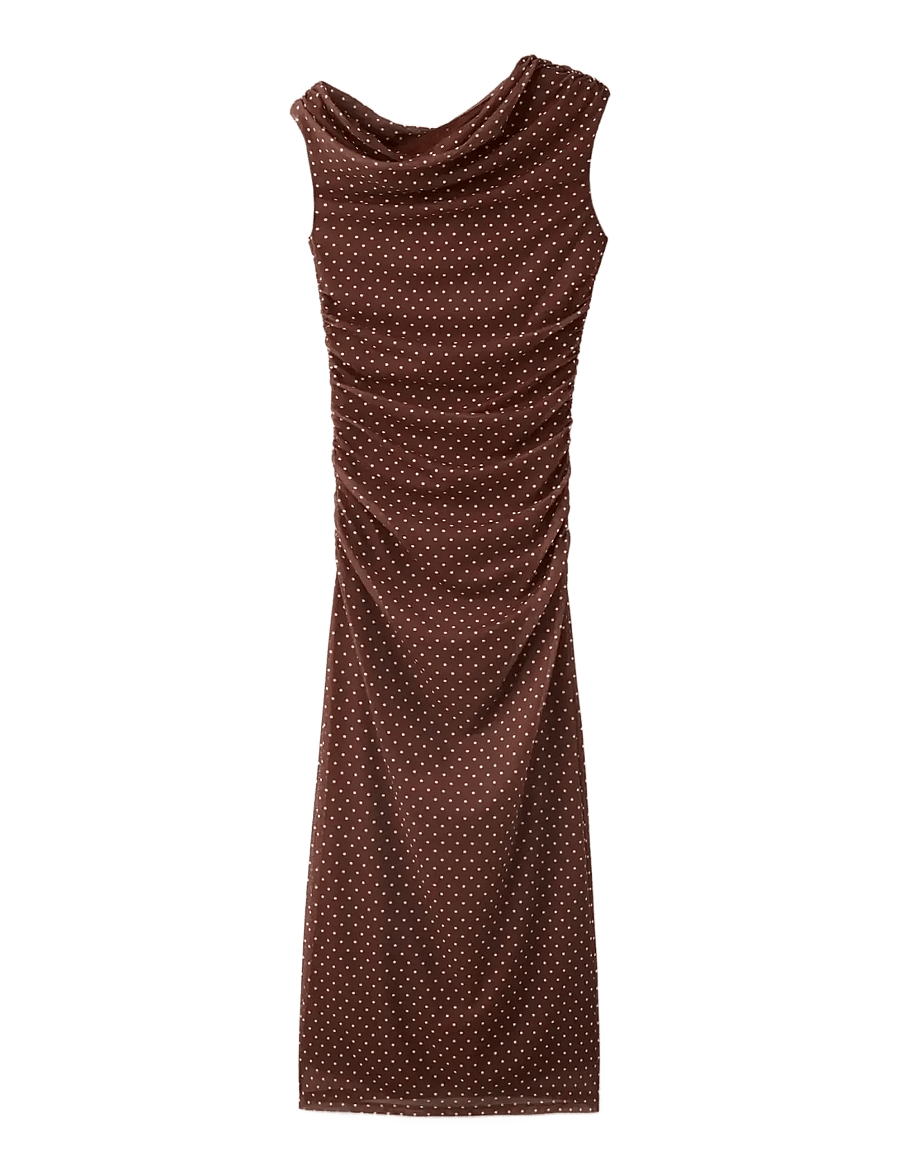 Mango - Fitted polka dot midi dress - stramme kjoler - brown - 1