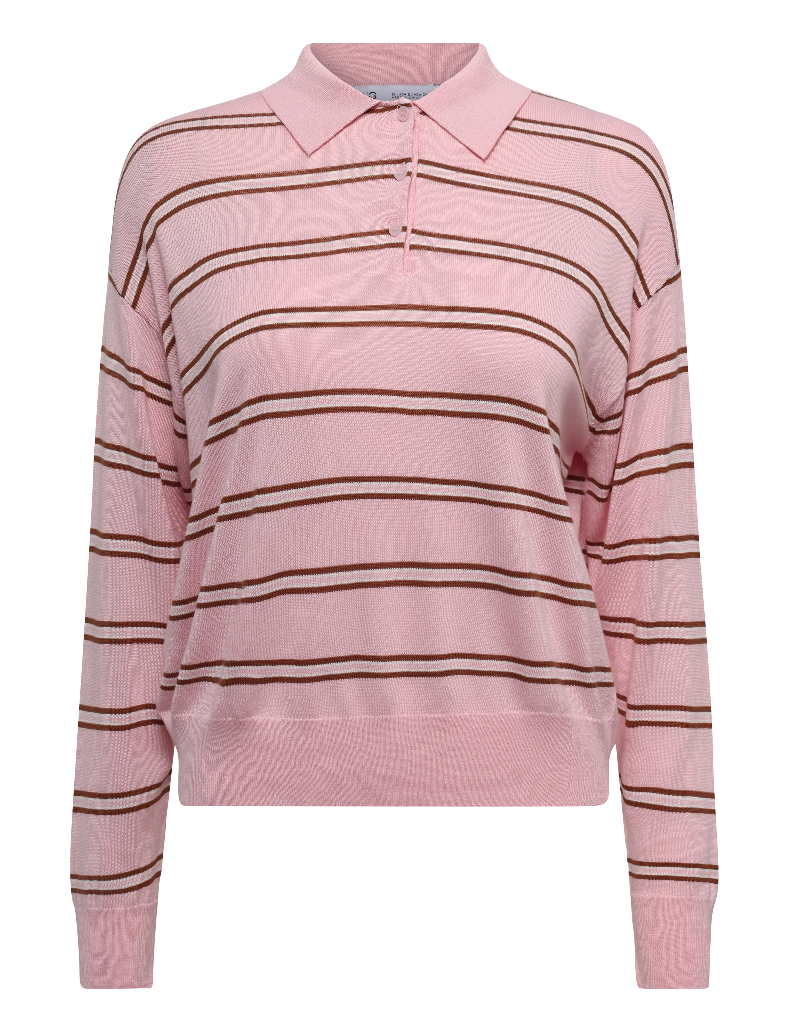 Mango Striped polo-neck sweater - Striktrøjer - LT-PASTEL PINK / pink/rose
