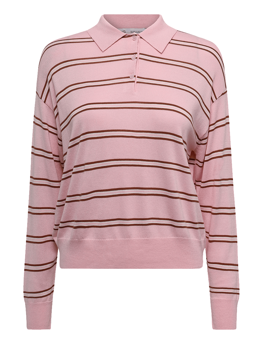Mango - Striped polo-neck sweater - striktrøjer - lt-pastel pink - 1