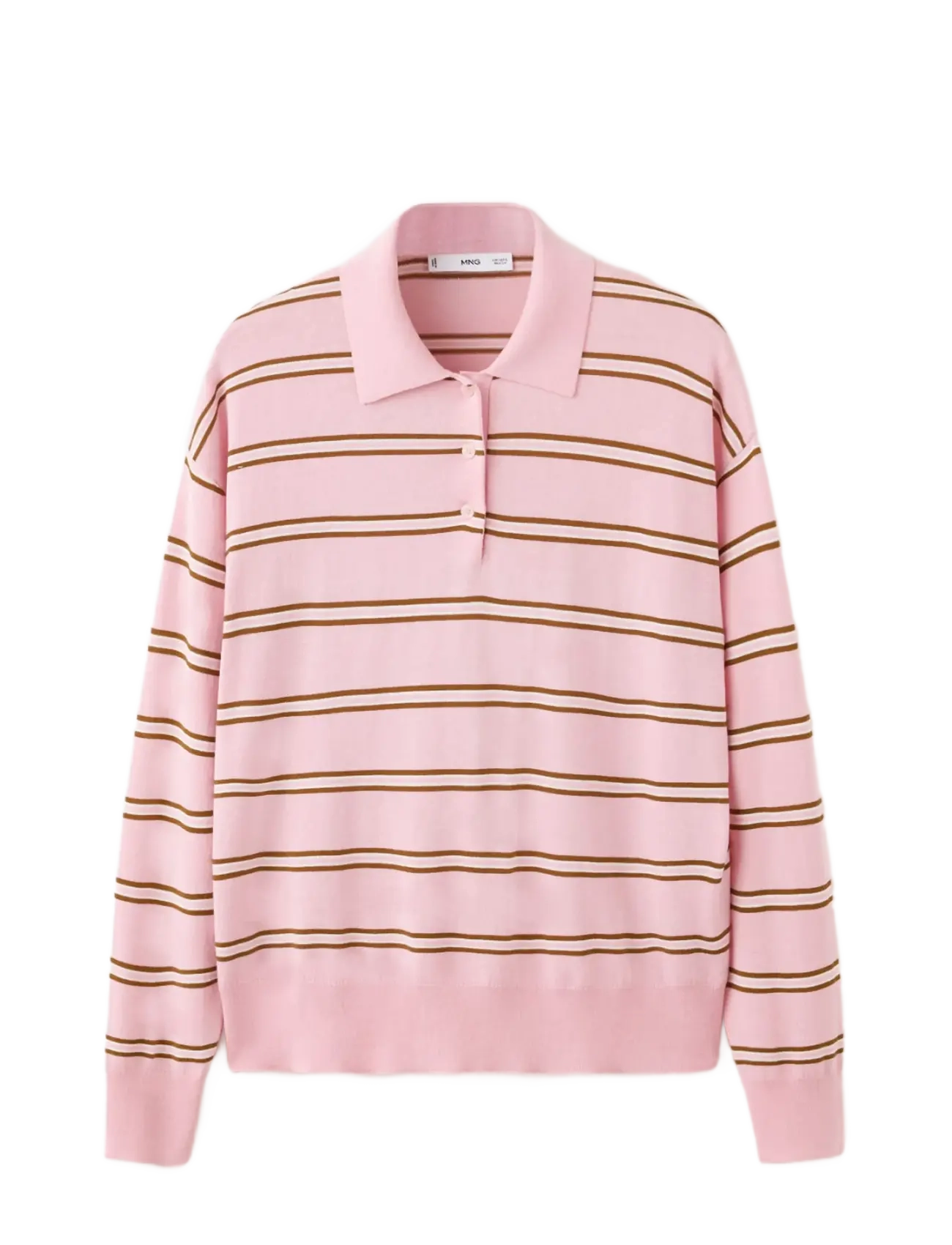 Mango Striped polo-neck sweater - Tøj - LT-PASTEL PINK / pink/rose