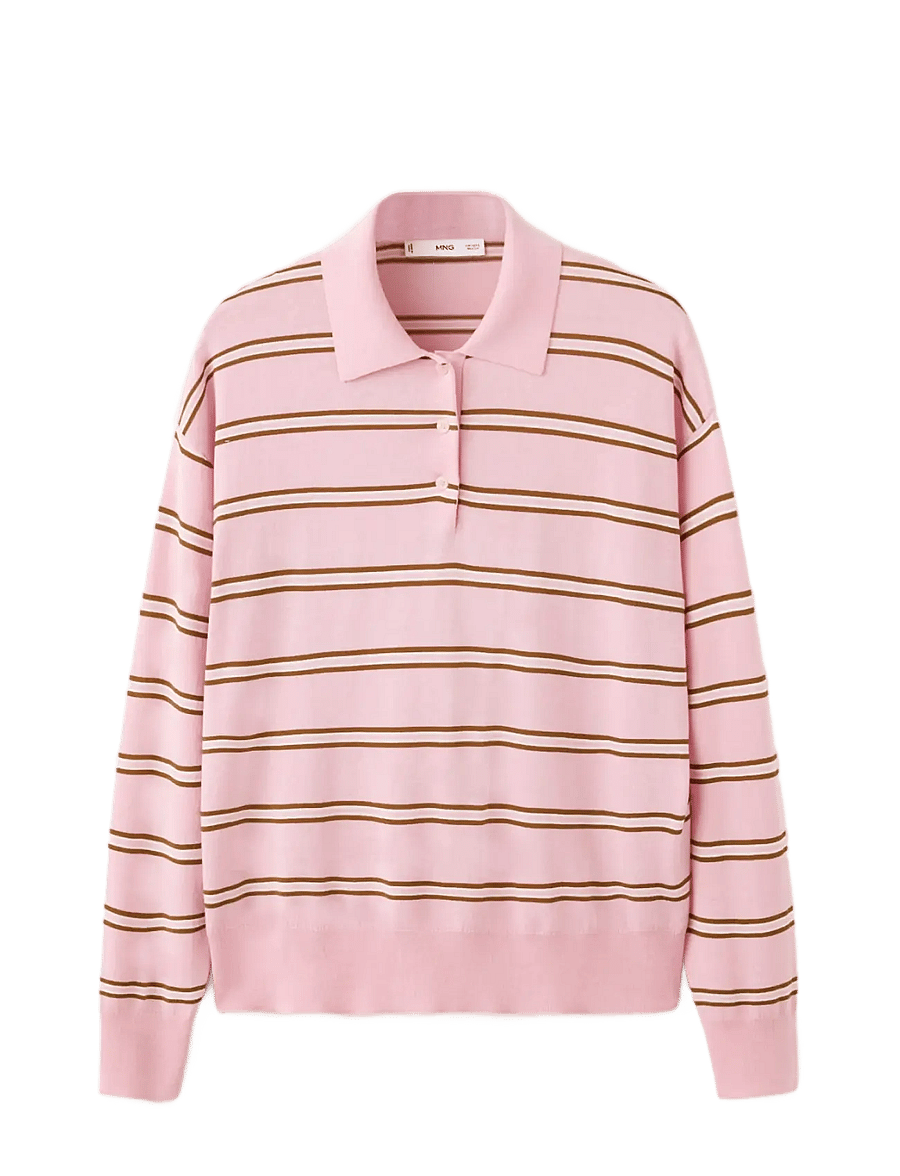Mango - Striped polo-neck sweater - striktrøjer - lt-pastel pink - 1