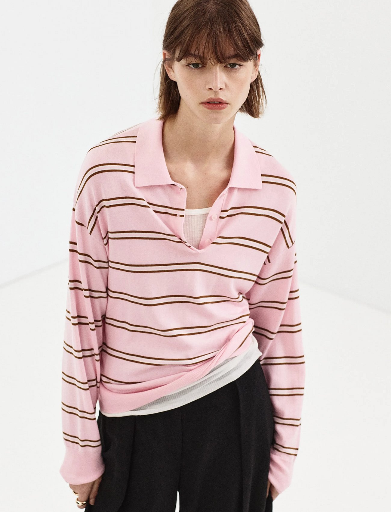 Striped polo-neck sweater - LT-PASTEL