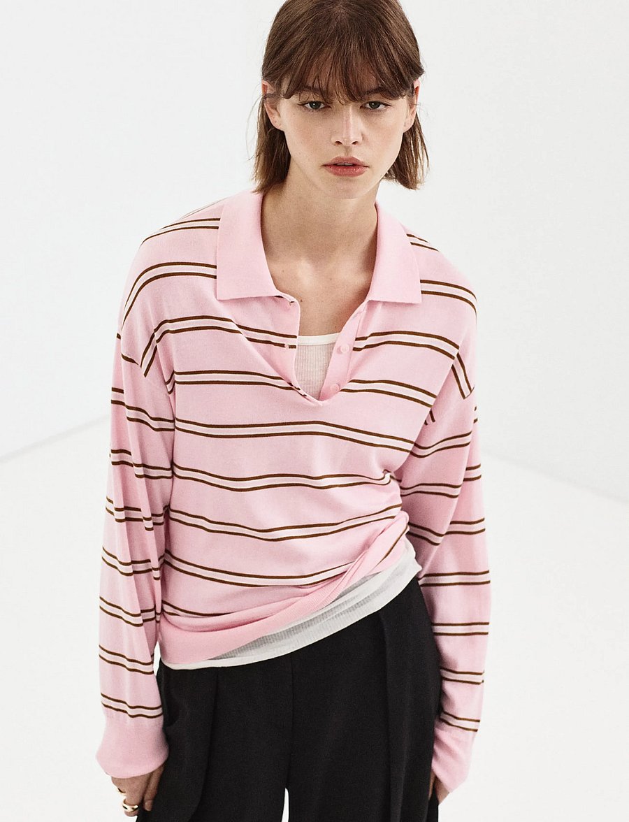 Mango - Striped polo-neck sweater - striktrøjer - lt-pastel pink - 0