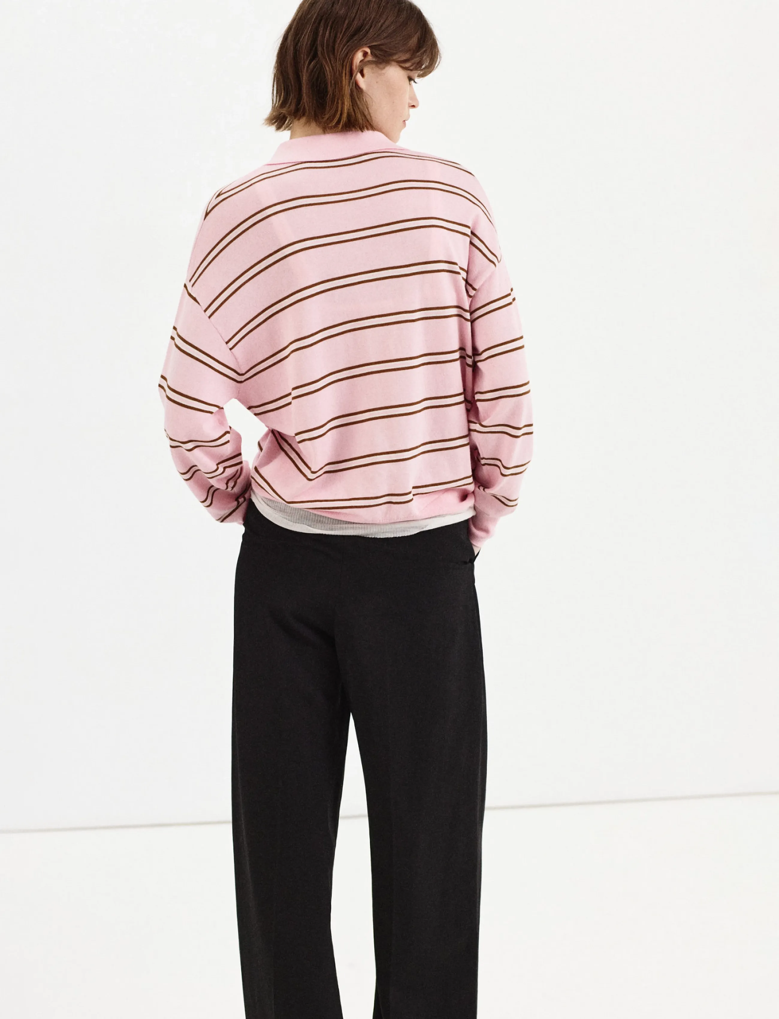 Mango - Striped polo-neck sweater - striktrøjer - lt-pastel pink - 2