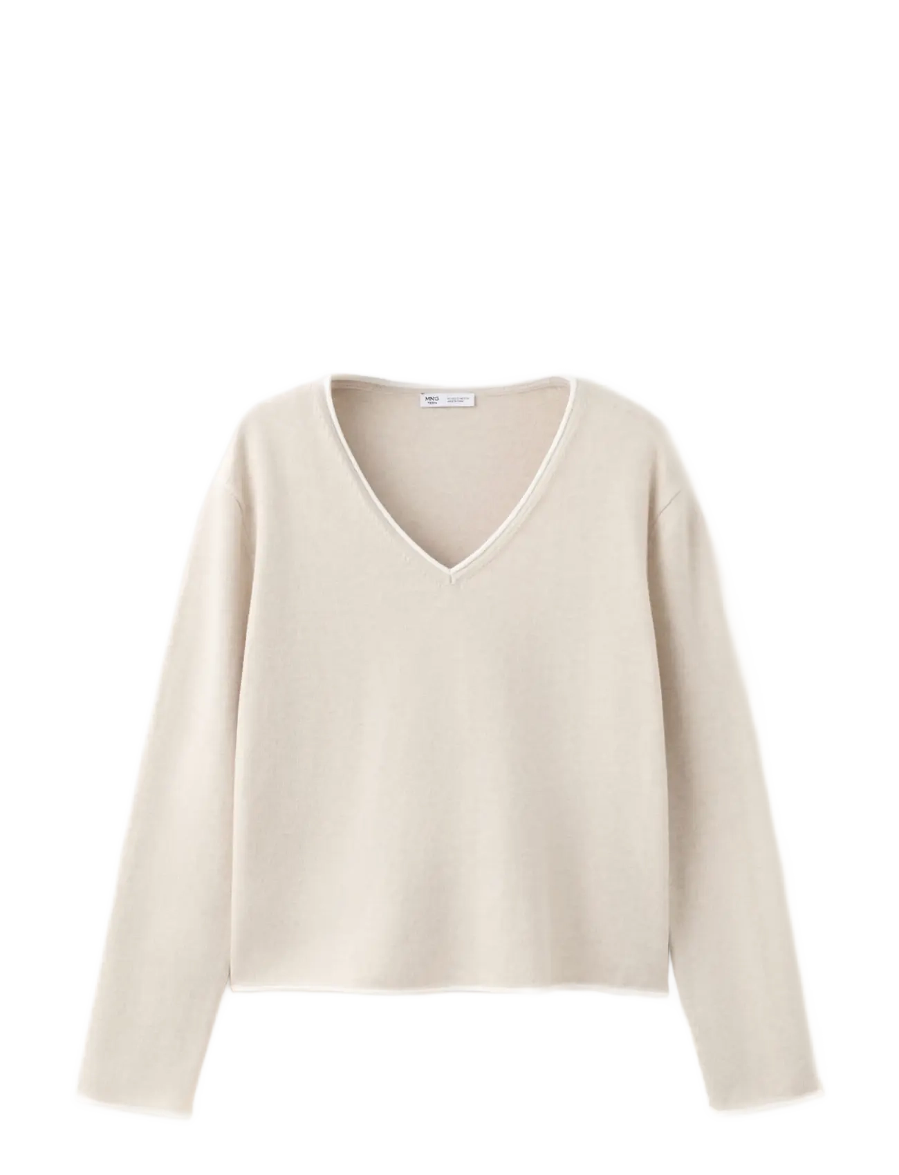 Mango - V-neck jumper with contrast trims - trøjer - lt pastel brown - 1