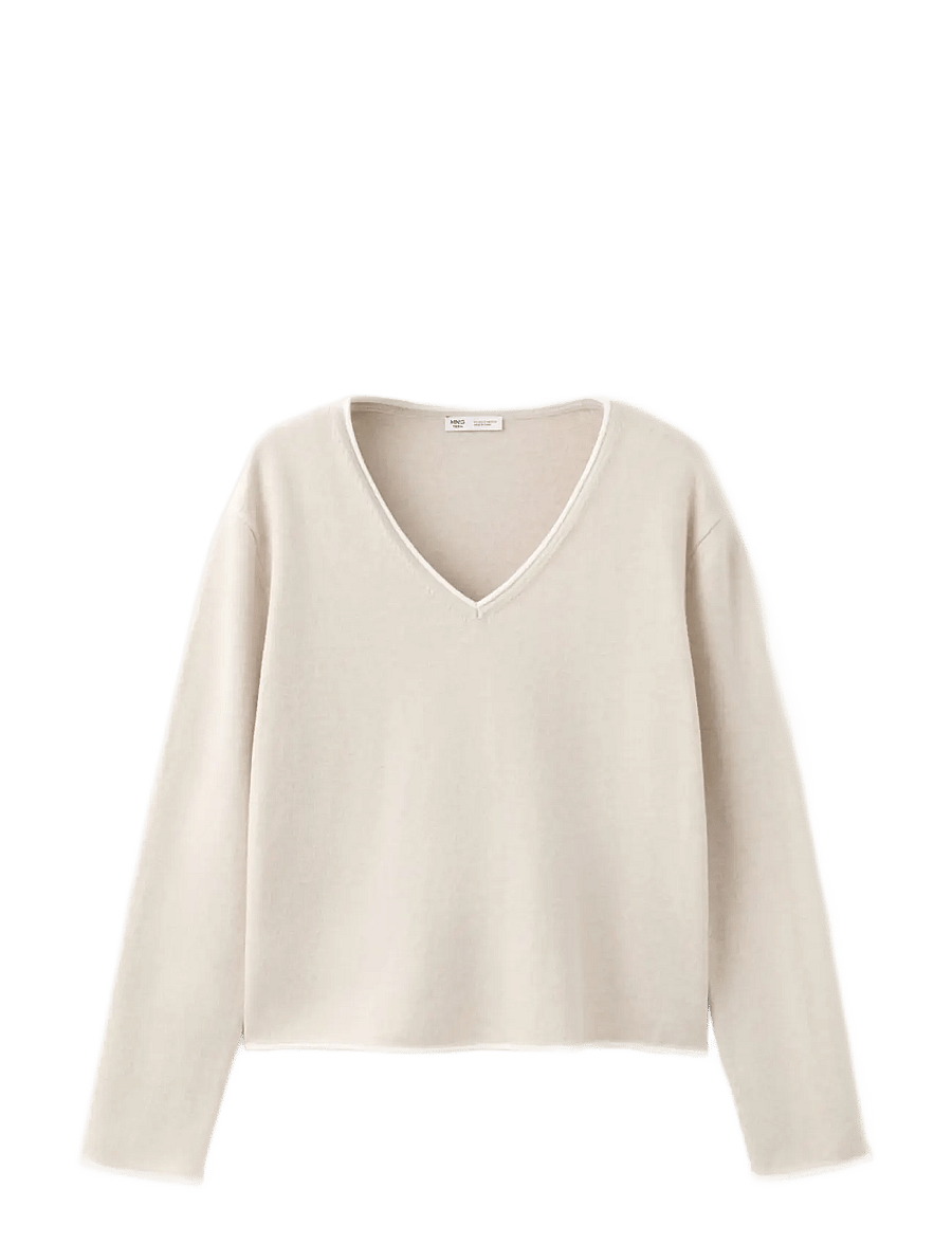 Mango - V-neck jumper with contrast trims - gensere - lt pastel brown - 1