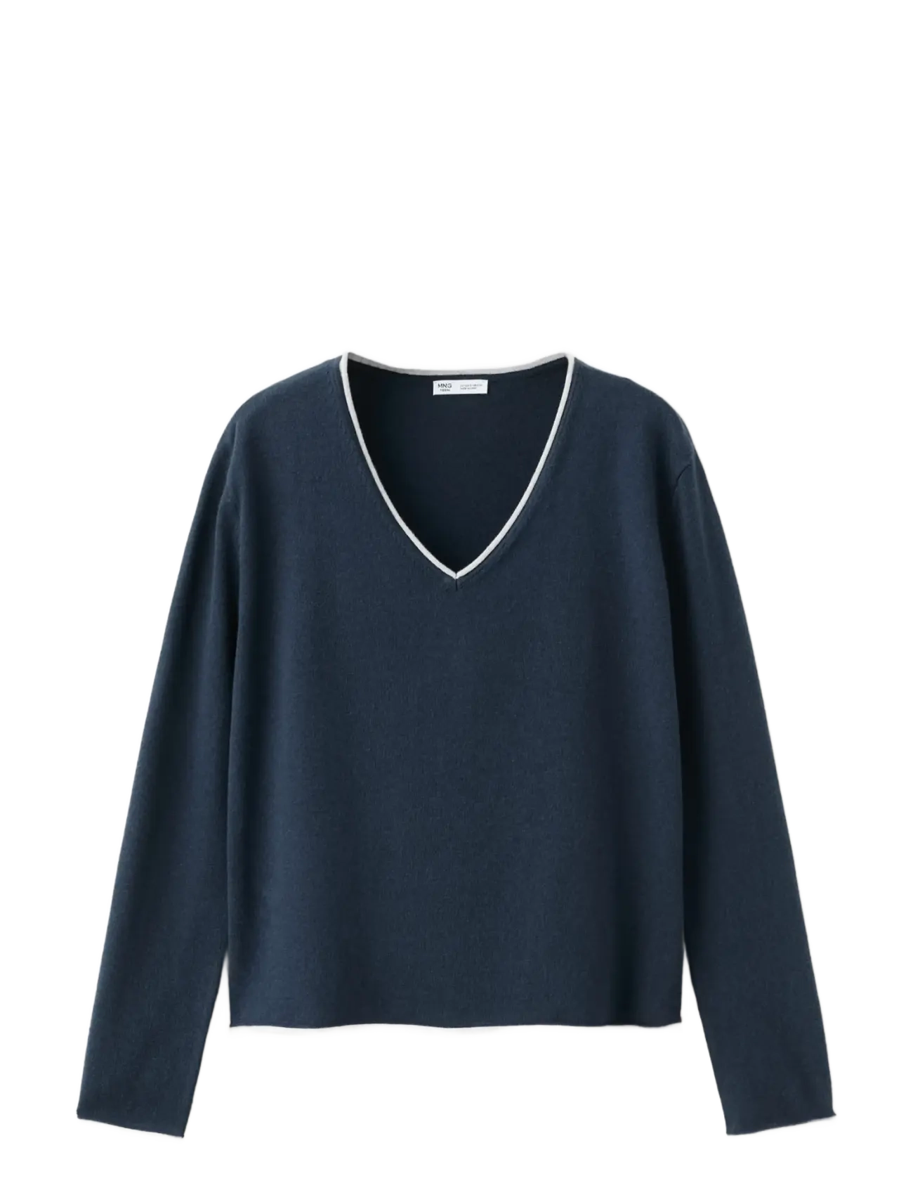 Mango - V-neck jumper with contrast trims - trøjer - navy - 1