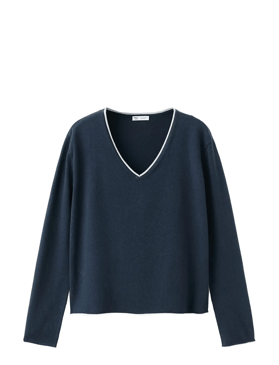 Mango - V-neck jumper with contrast trims - trøjer - navy - 1