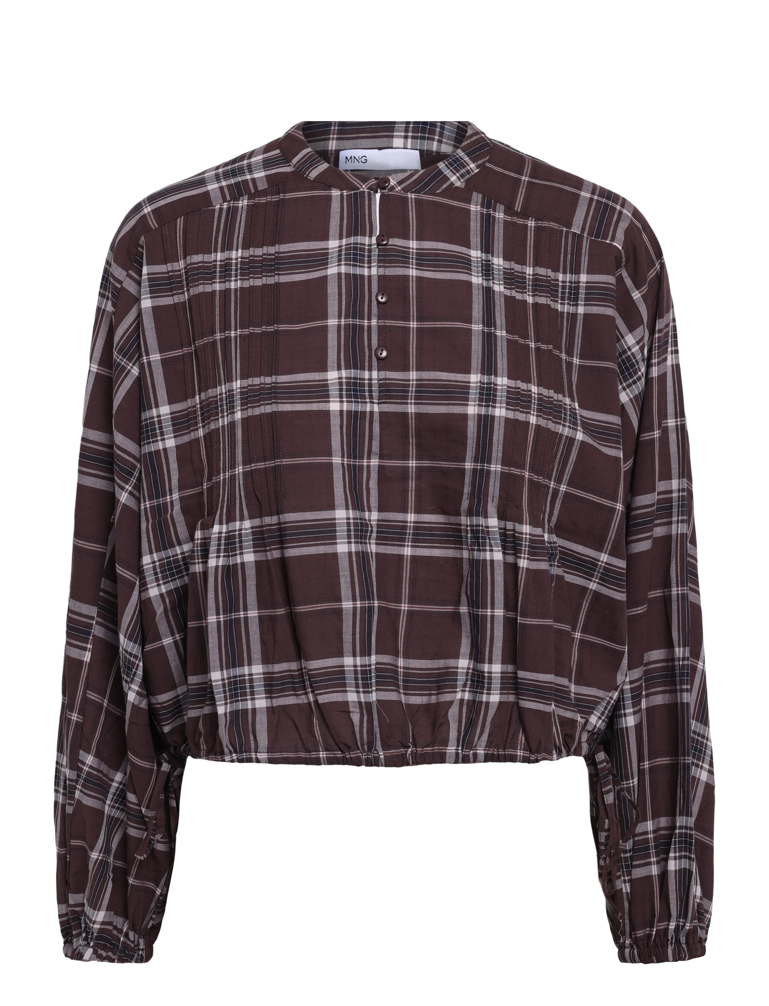 Mango Checked shirt with puffed sleeves - Blusar & Skjortor - BROWN / brown