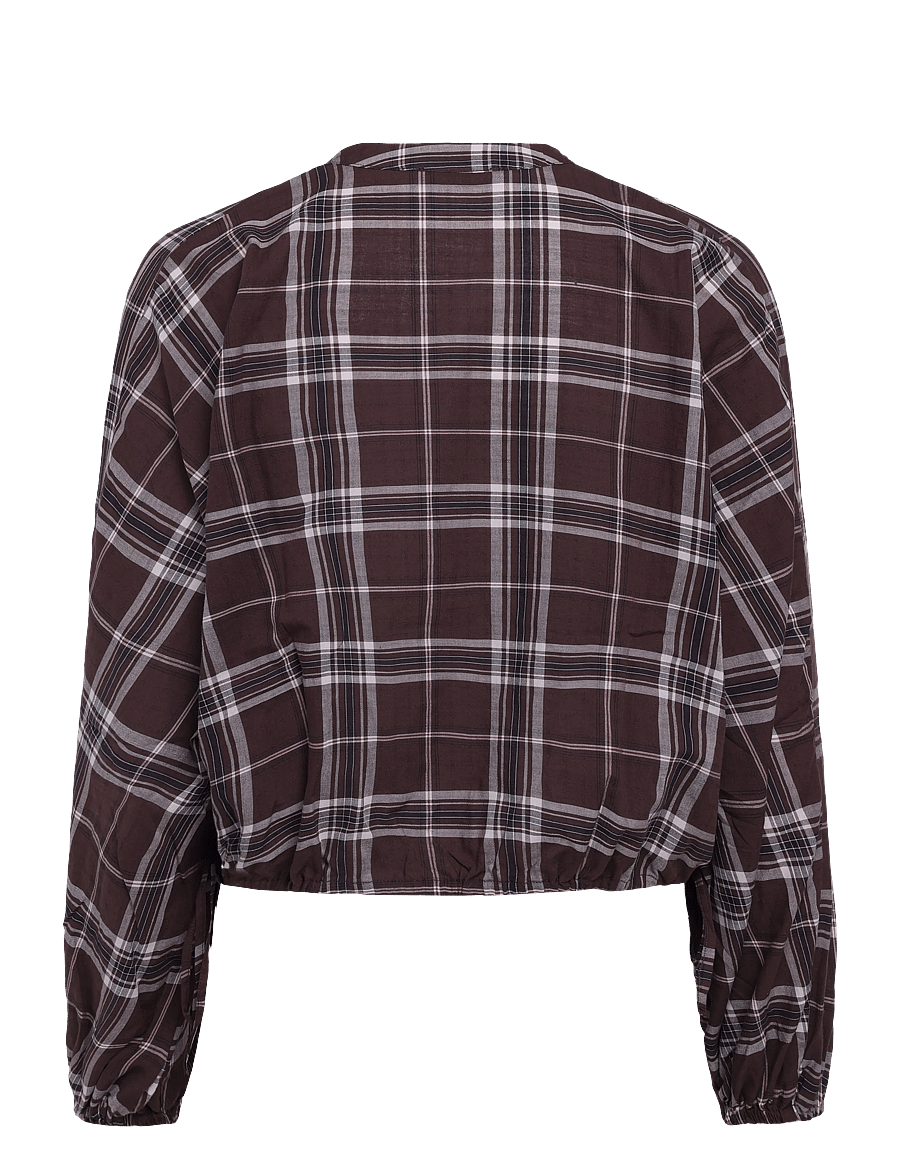 Mango - Checked shirt with puffed sleeves - långärmade skjortor - brown - 1