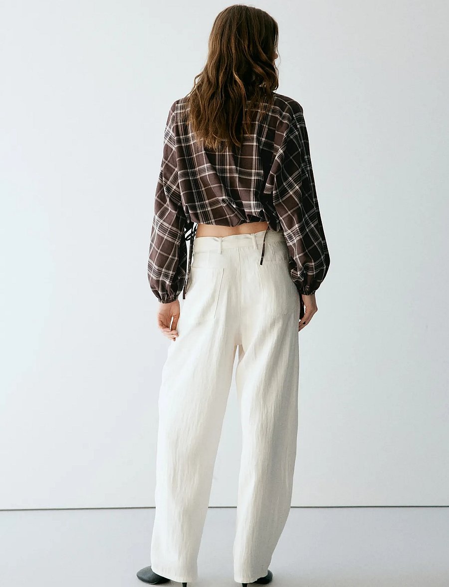 Mango - Checked shirt with puffed sleeves - långärmade skjortor - brown - 3