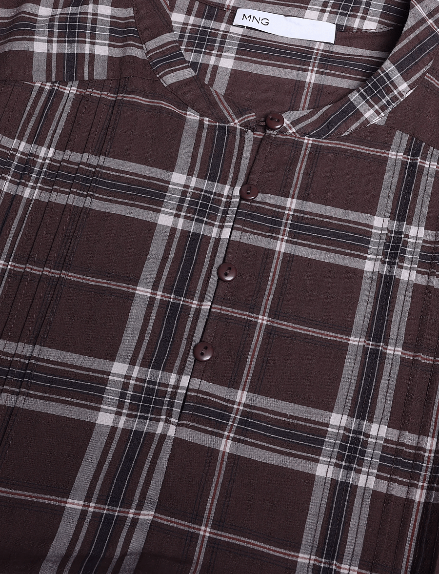 Mango - Checked shirt with puffed sleeves - långärmade skjortor - brown - 2