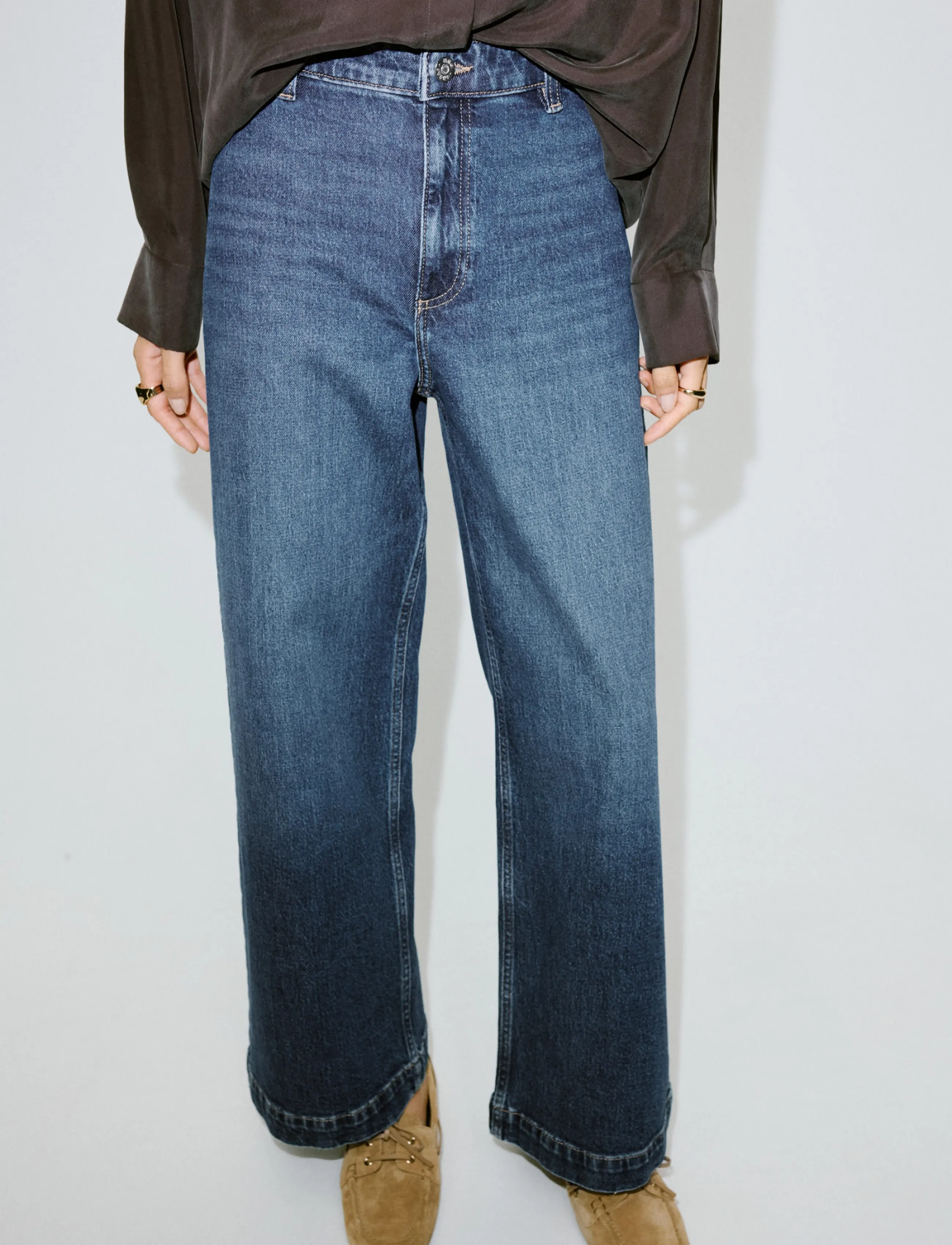 Mango Catherin Culotte High-Rise Jeans, 38, Blau - Wide, Frauen
