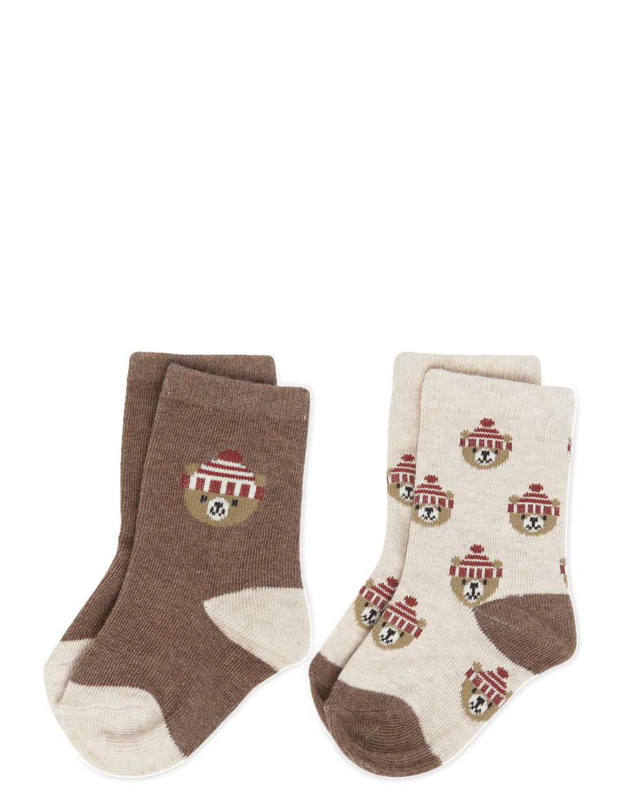 Mango - 2-pack teddy bear print socks - bebisstrumpor - brown - 0