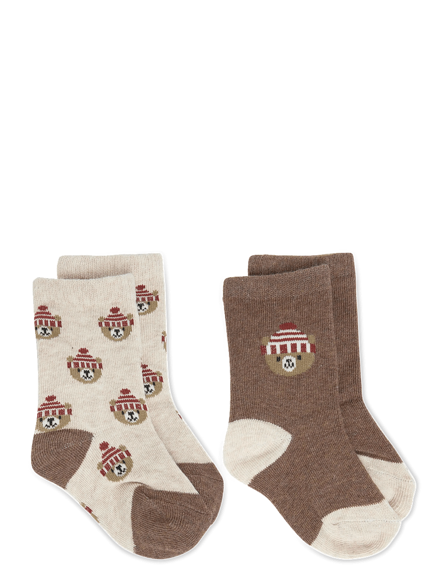 Mango - 2-pack teddy bear print socks - bebisstrumpor - brown - 1