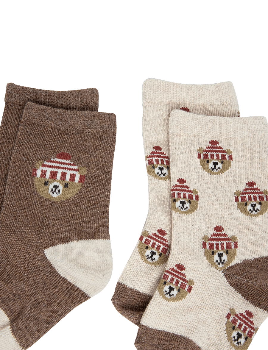 Mango - 2-pack teddy bear print socks - bebisstrumpor - brown - 2