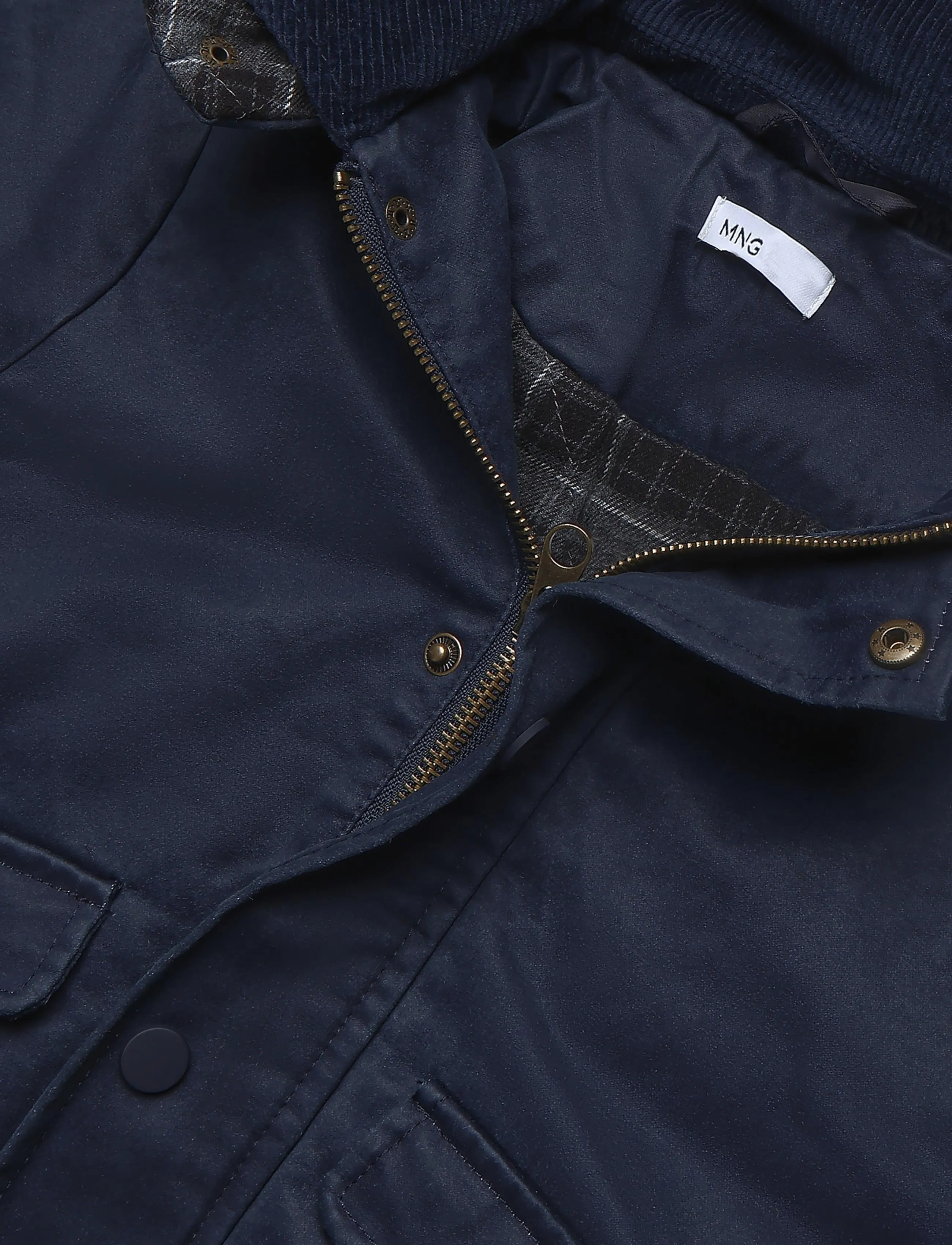 Mango - Waxed jacket with hood - regnjackor - navy - 2