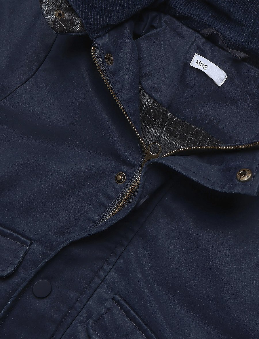 Mango - Waxed jacket with hood - regnjackor - navy - 2