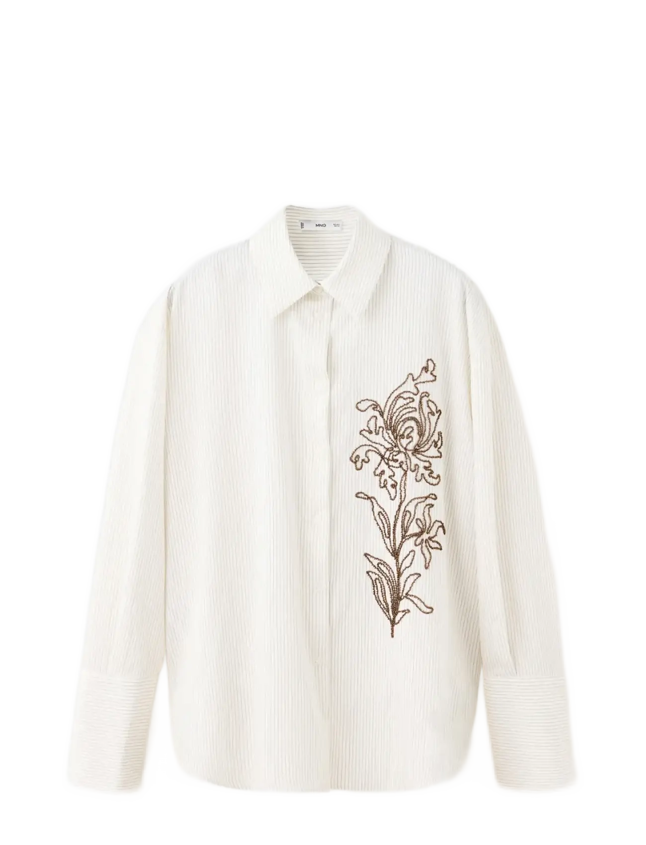 Mango Flower embroidered striped shirt - Modetrender - NATURAL WHITE / white
