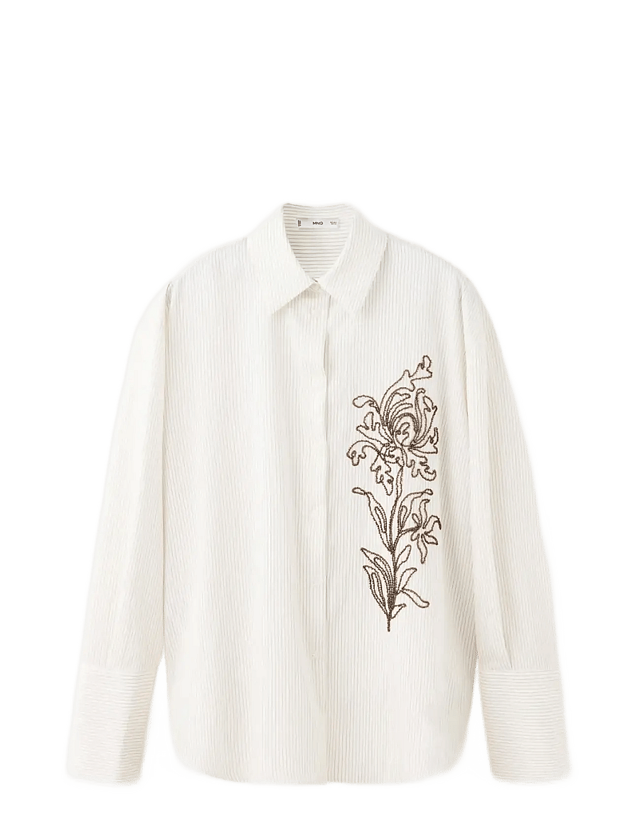 Mango - Flower embroidered striped shirt - långärmade skjortor - natural white - 1