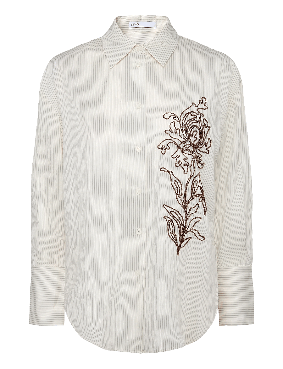 Mango - Flower embroidered striped shirt - langermede skjorter - natural white - 1