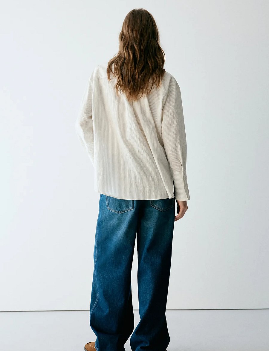 Mango - Flower embroidered striped shirt - långärmade skjortor - natural white - 2