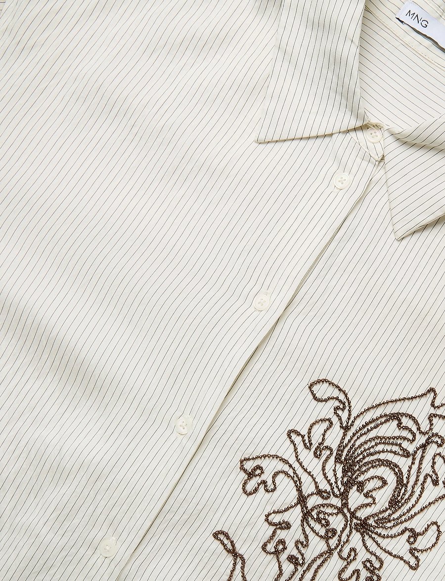 Mango - Flower embroidered striped shirt - langermede skjorter - natural white - 4