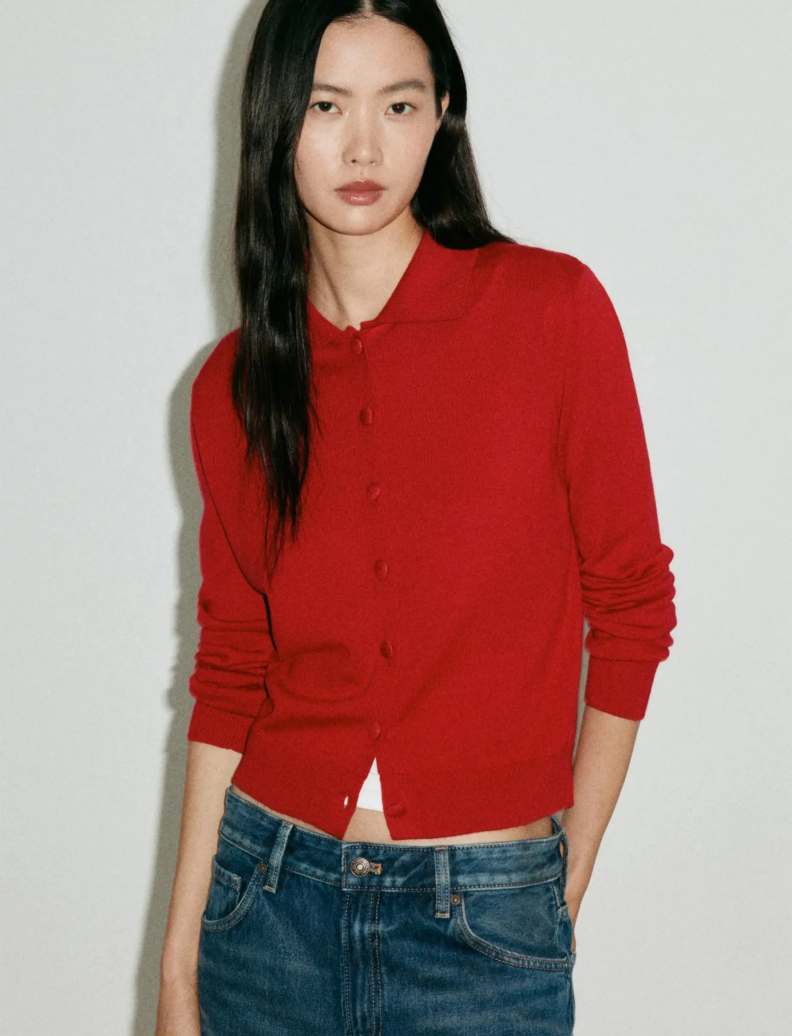 Mango - Cardigan with buttons and lapel collar - cardigans - red - 0