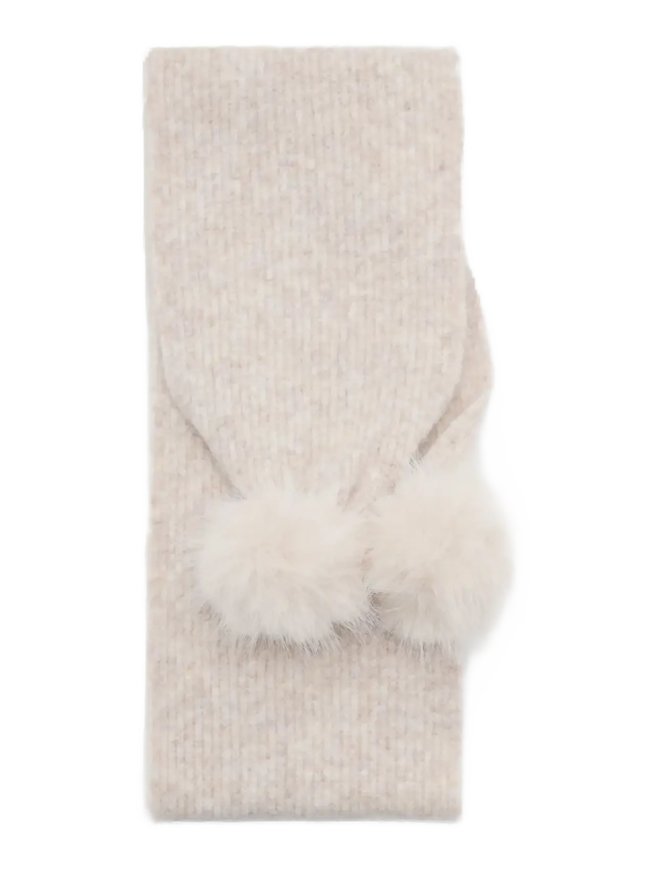 Mango Ribbed scarf with pom-poms - Mango - LT PASTEL BROWN / beige