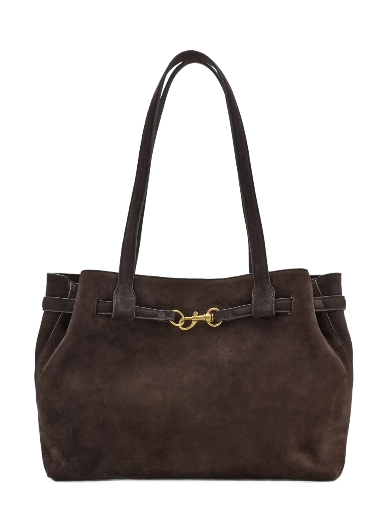 Mango Suede shopper bag with buckle detail - Sæsonens farver - DARK BROWN / brown