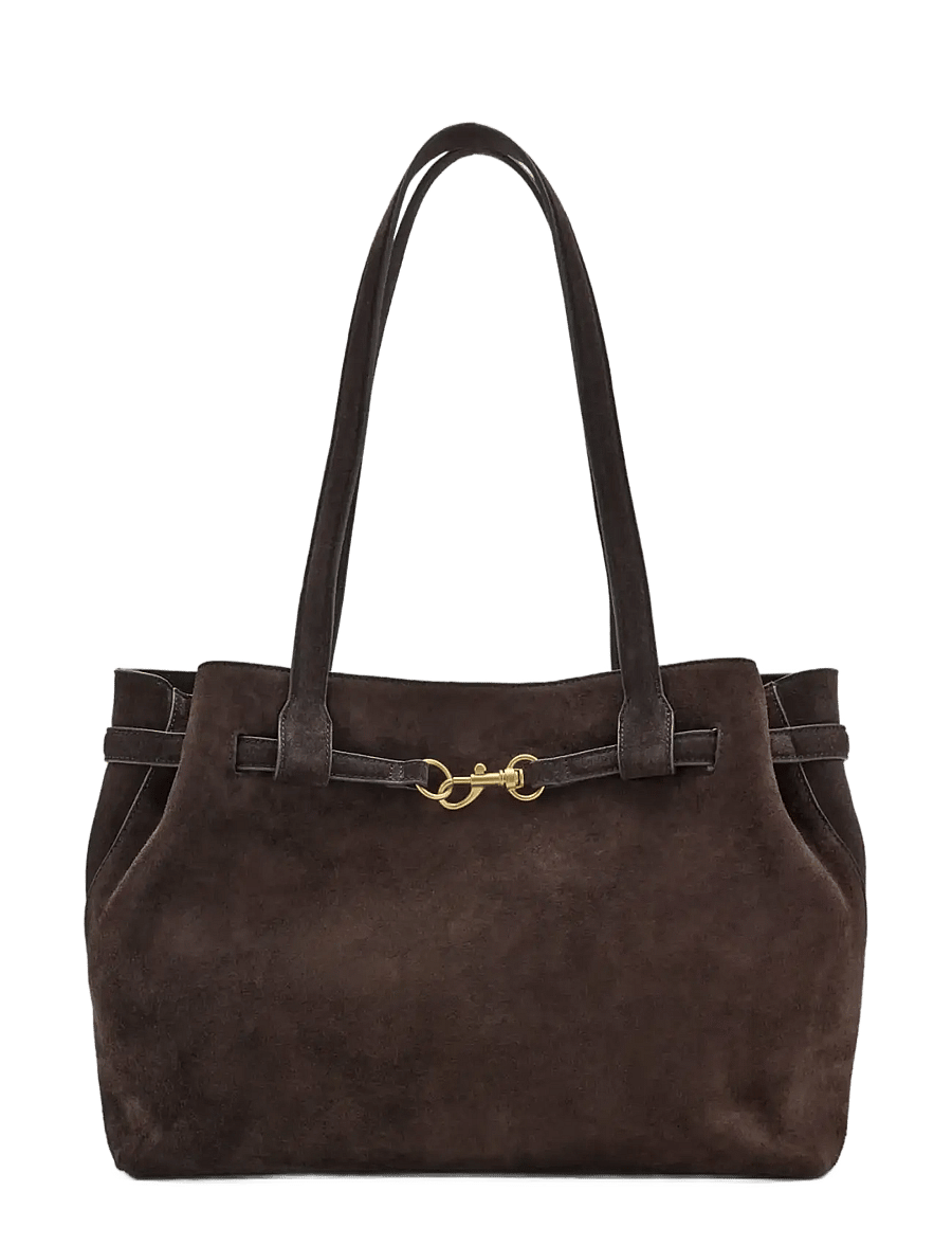 Mango - Suede shopper bag with buckle detail - shoppere - dark brown - 0