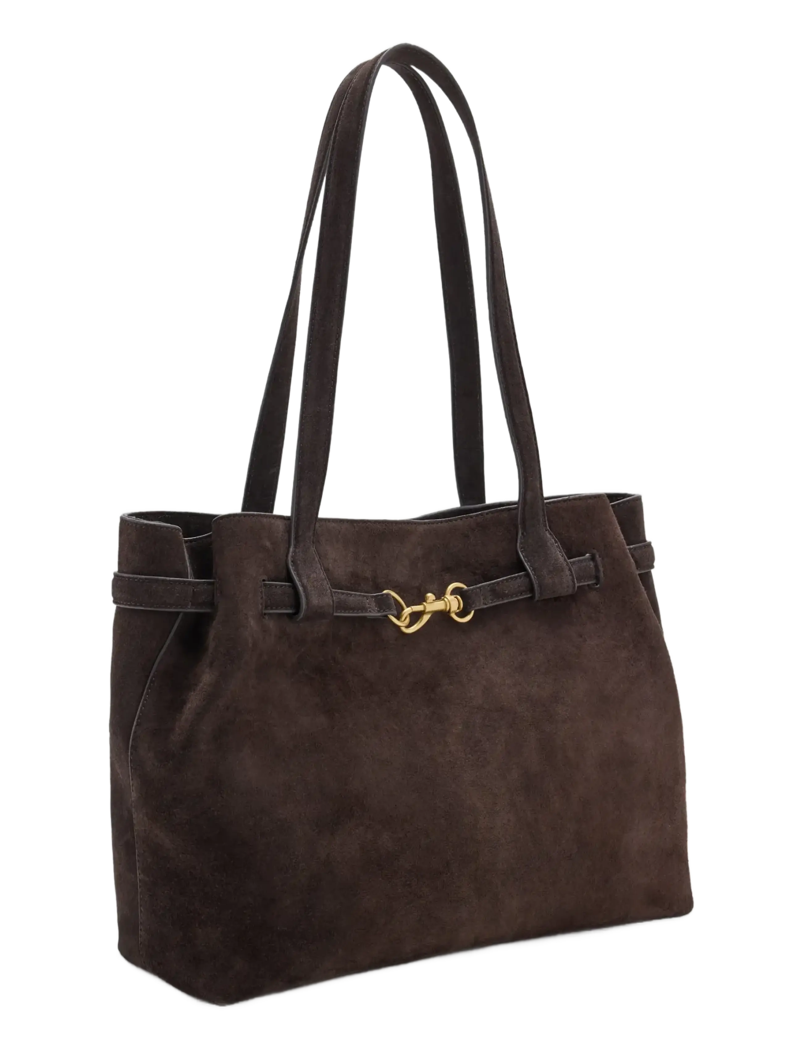 Mango - Suede shopper bag with buckle detail - shoppere - dark brown - 1