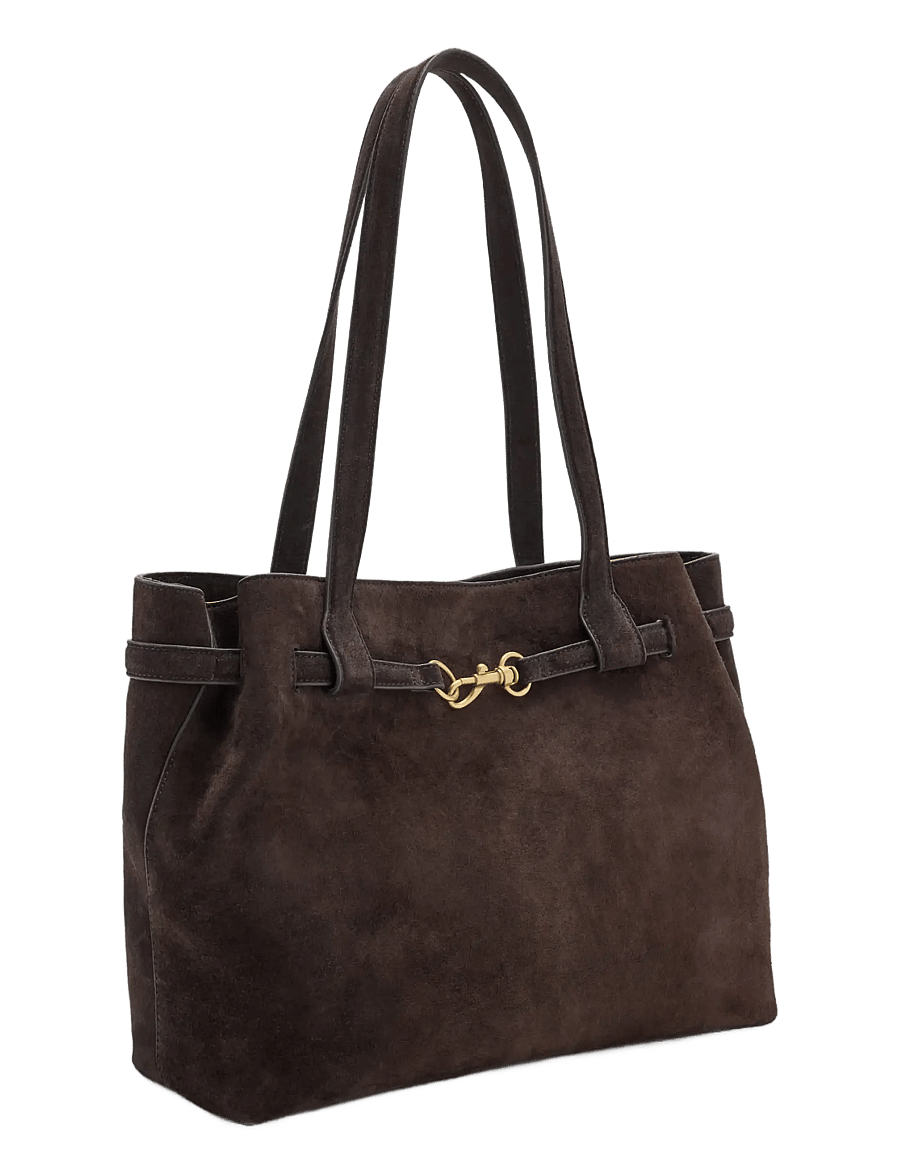 Mango - Suede shopper bag with buckle detail - shoppere - dark brown - 1