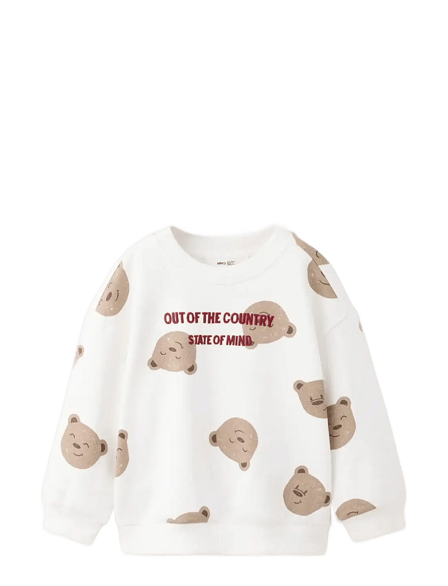 Mango - Cotton sweatshirt with teddy bear print - natural white - 1
