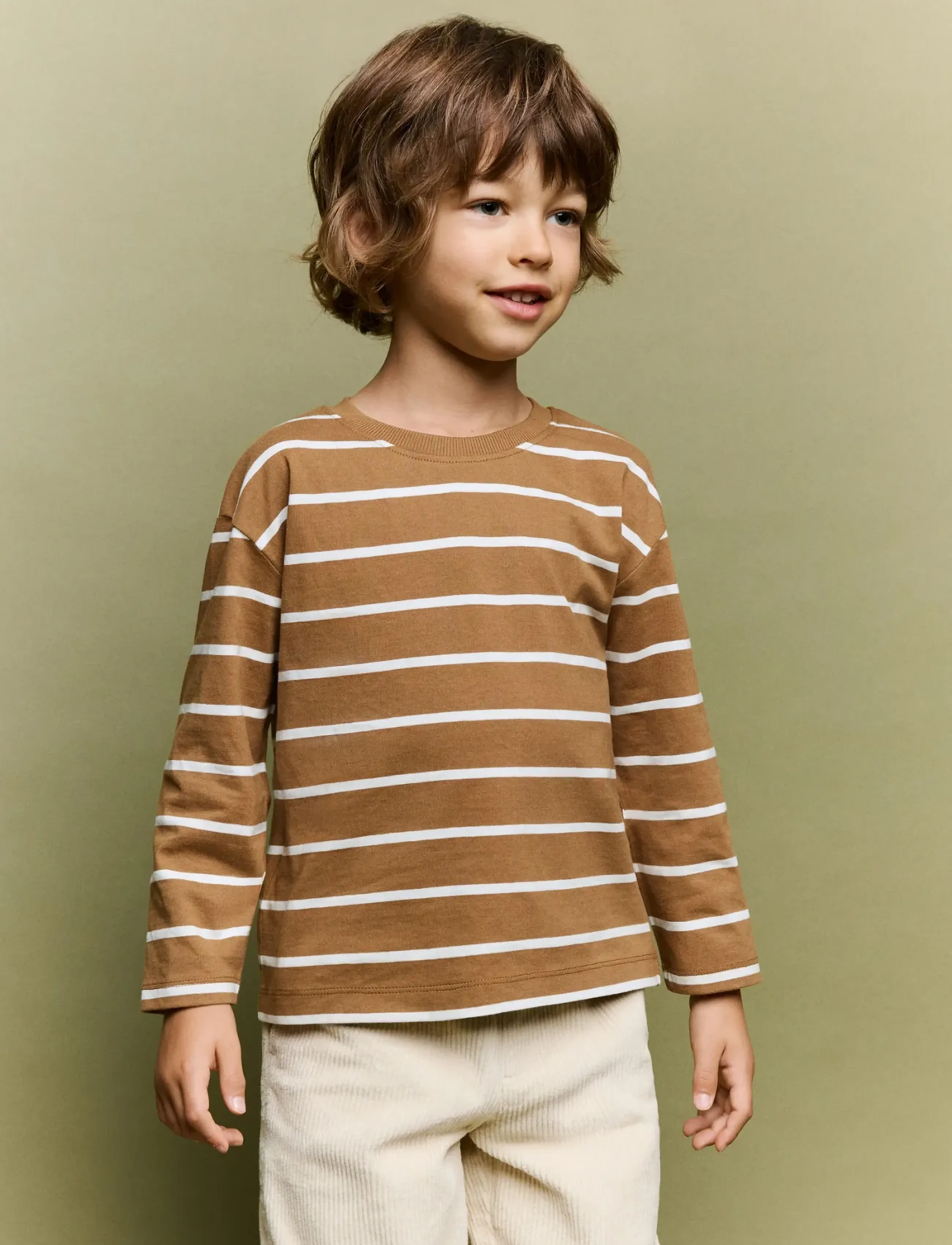 Mango Striped cotton T-shirt - Mango - DARK BROWN / brown