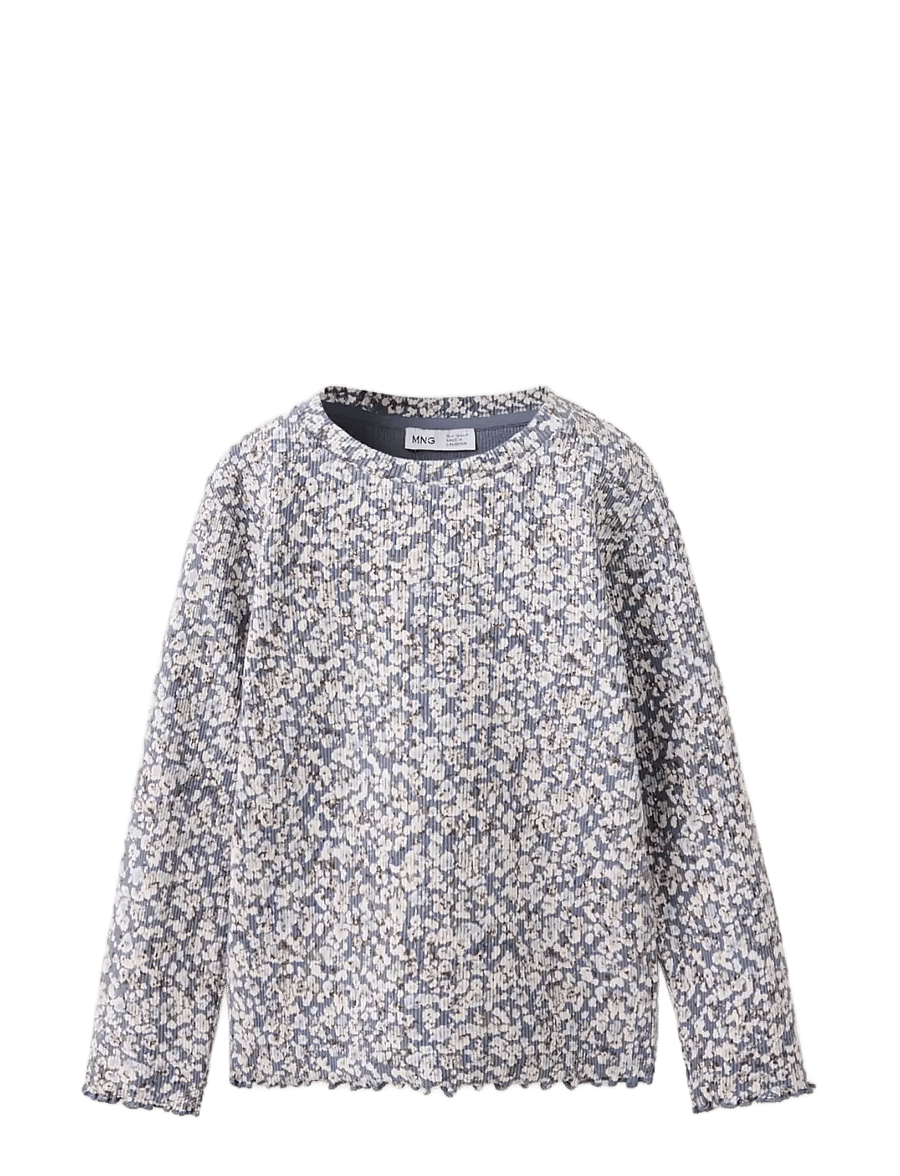 Mango - Ribbed flower T-shirt - langærmede t-shirts - medium blue - 0