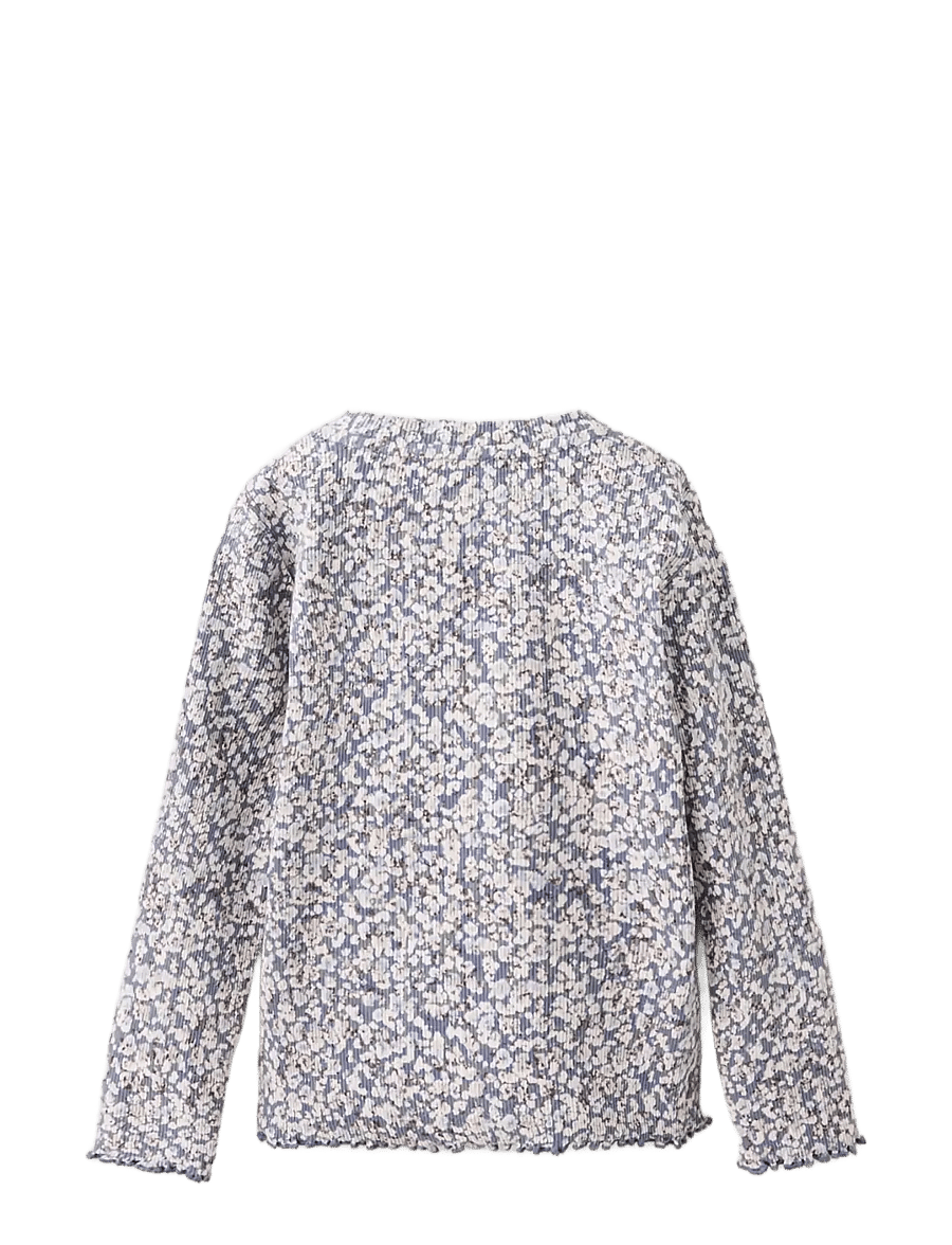 Mango - Ribbed flower T-shirt - langærmede t-shirts - medium blue - 1