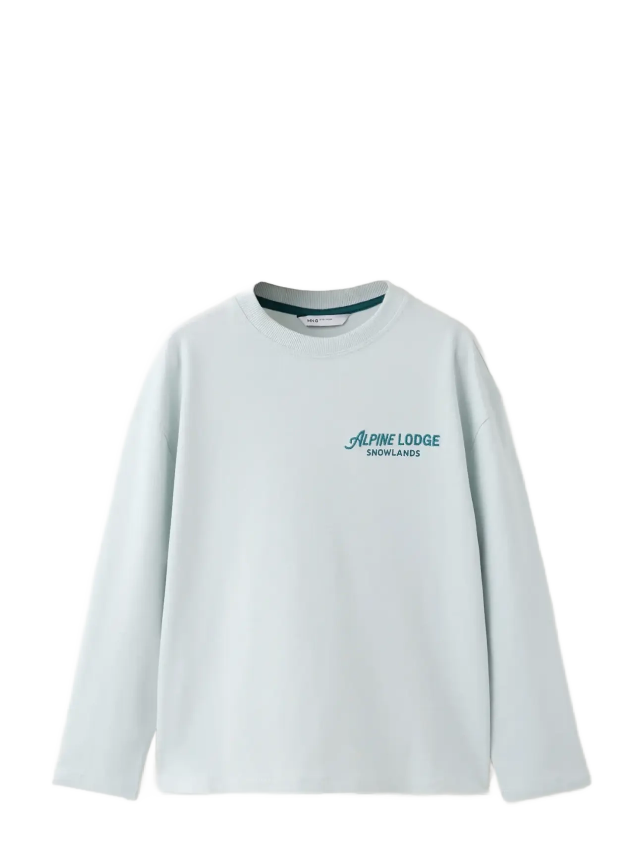 Mango - Cotton T-shirt with print detail - langærmede t-shirts - turquoise - aqua - 1